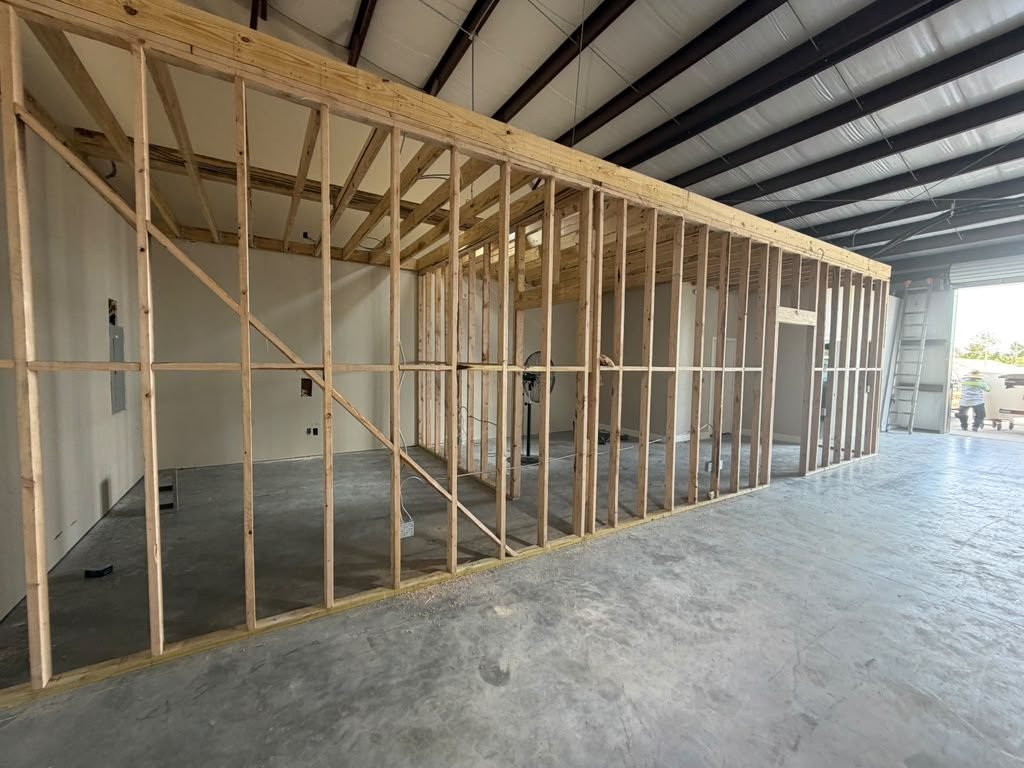 Interior wall framing during a commercial build-out